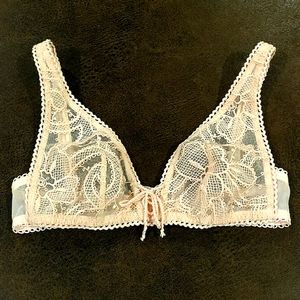 Victoria Secret Bralette XS Bra Dream Angels Taupe Embroidered Lace Unlined